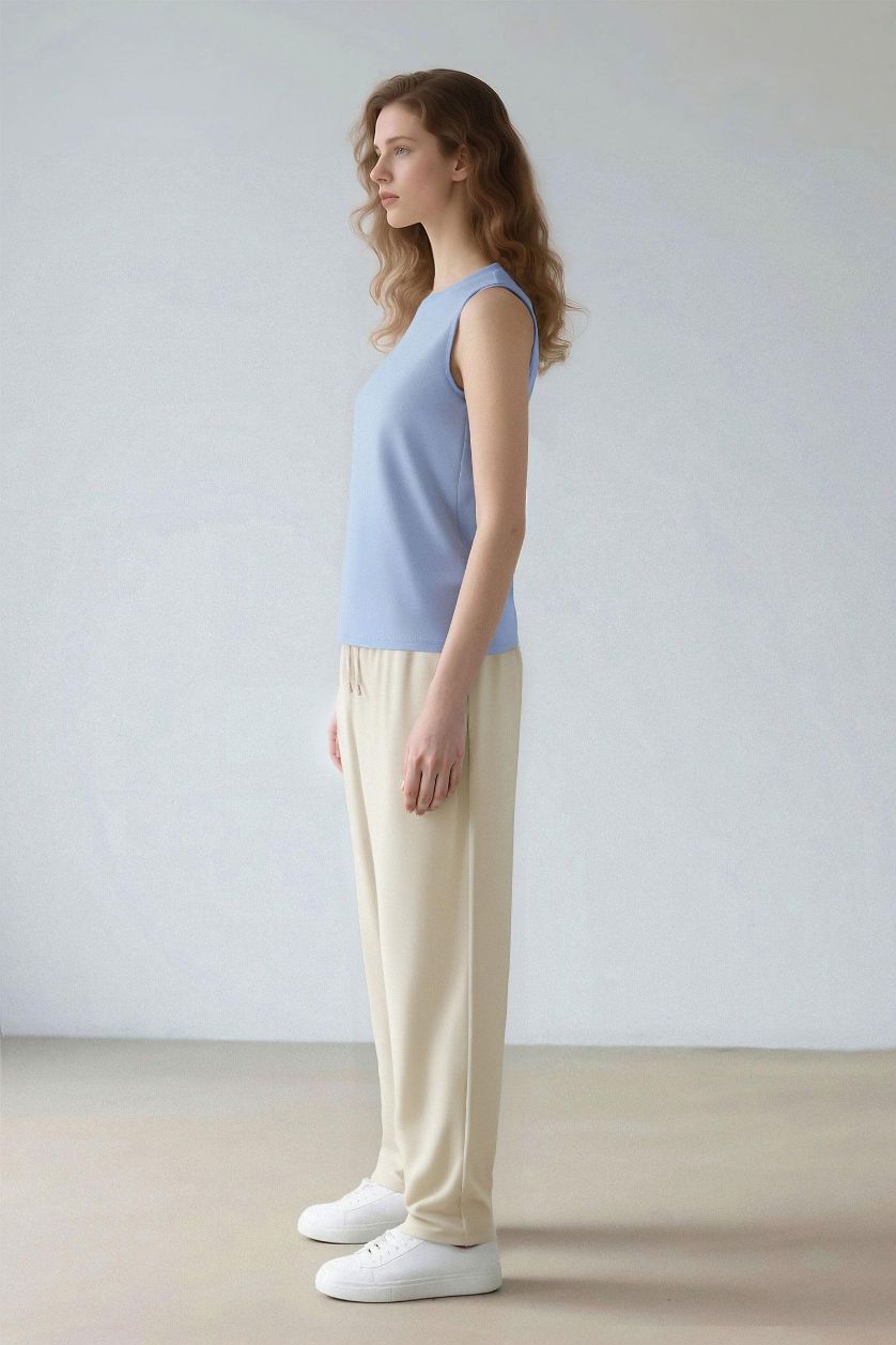 نساء اللون الحجري بنطرون سادة بيزك بالمندو قصة عادية بجيب وخصر عادي