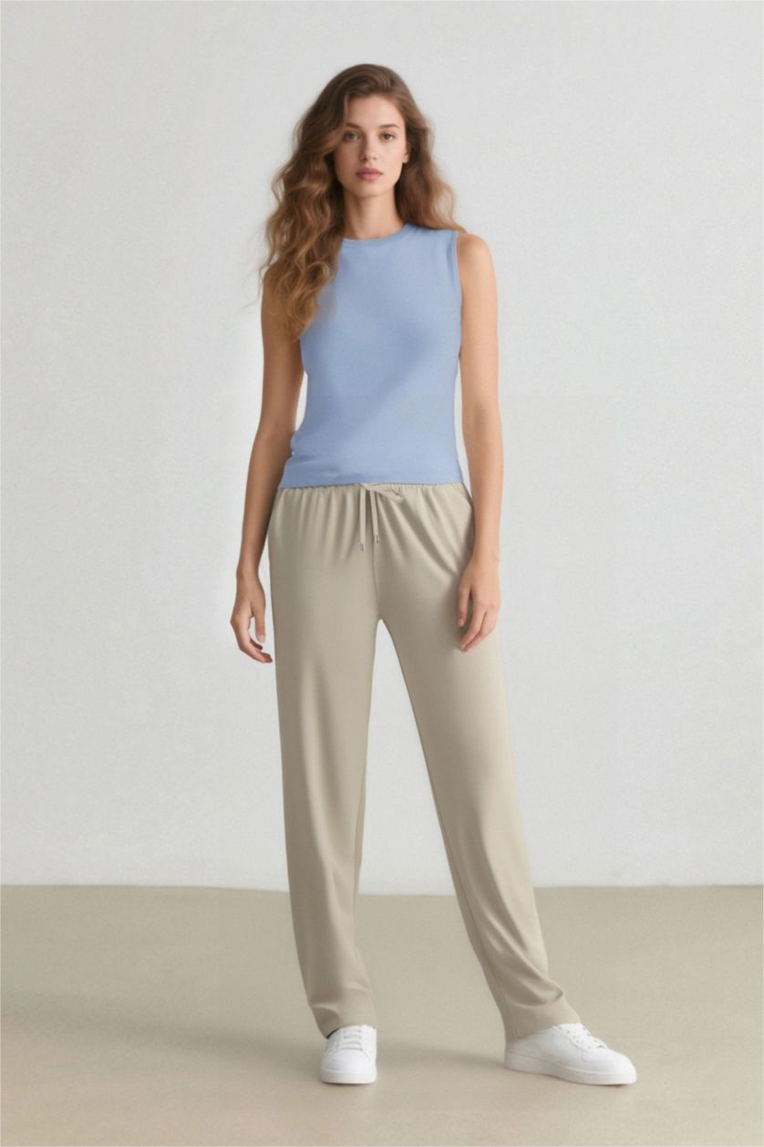 نساء اللون الحجري بنطرون سادة بيزك بالمندو قصة عادية بجيب وخصر عادي