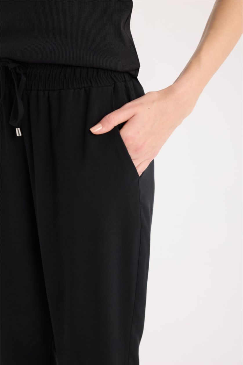 Kadın Siyah Harem Belmando Kumaş Pantolon Cepli Normal Bel Basic Düz Paça