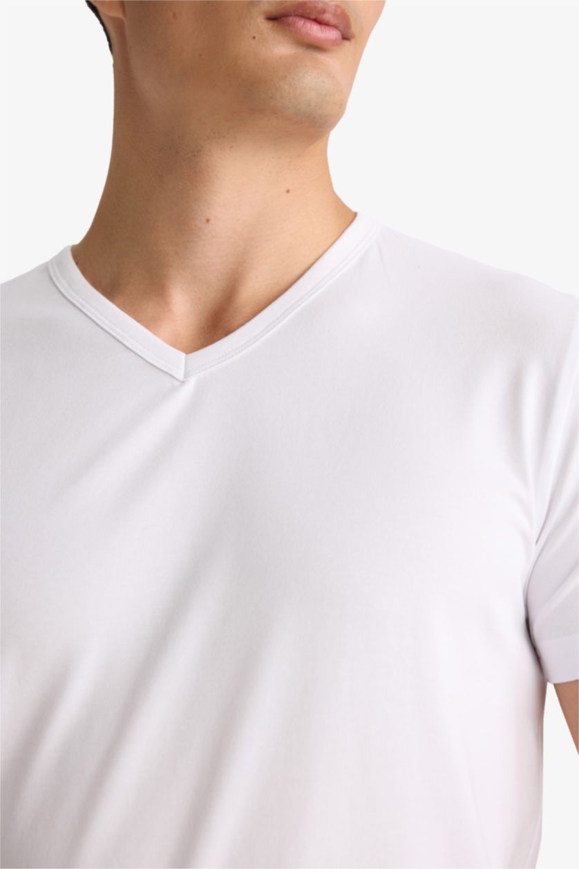 رجالي أبيض بلوزة سليم فيت بياقة V