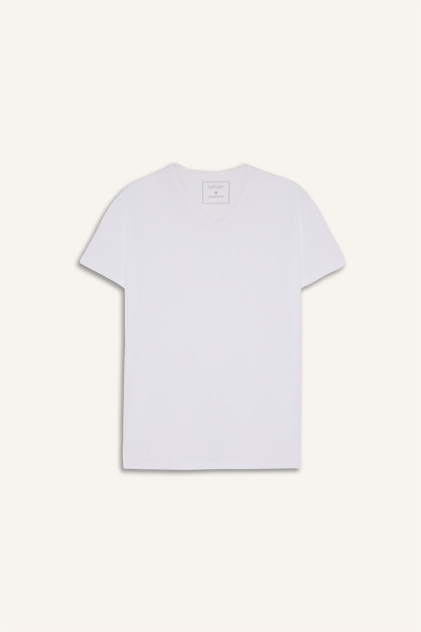 رجالي أبيض بلوزة سليم فيت بياقة V