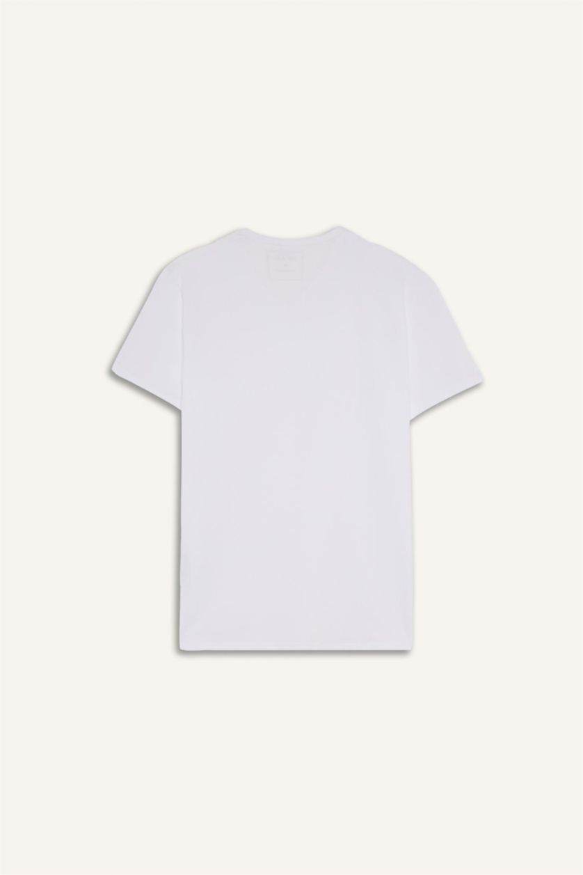 رجالي أبيض بلوزة سليم فيت بياقة V