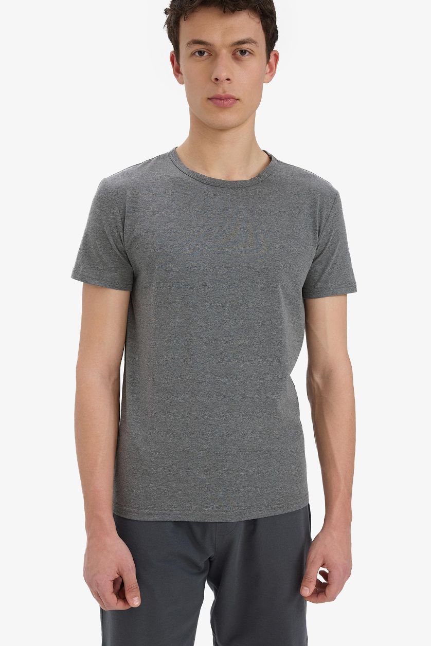 Erkek Antasit Melanj Slım Fıt Bisiklet Yaka Üst