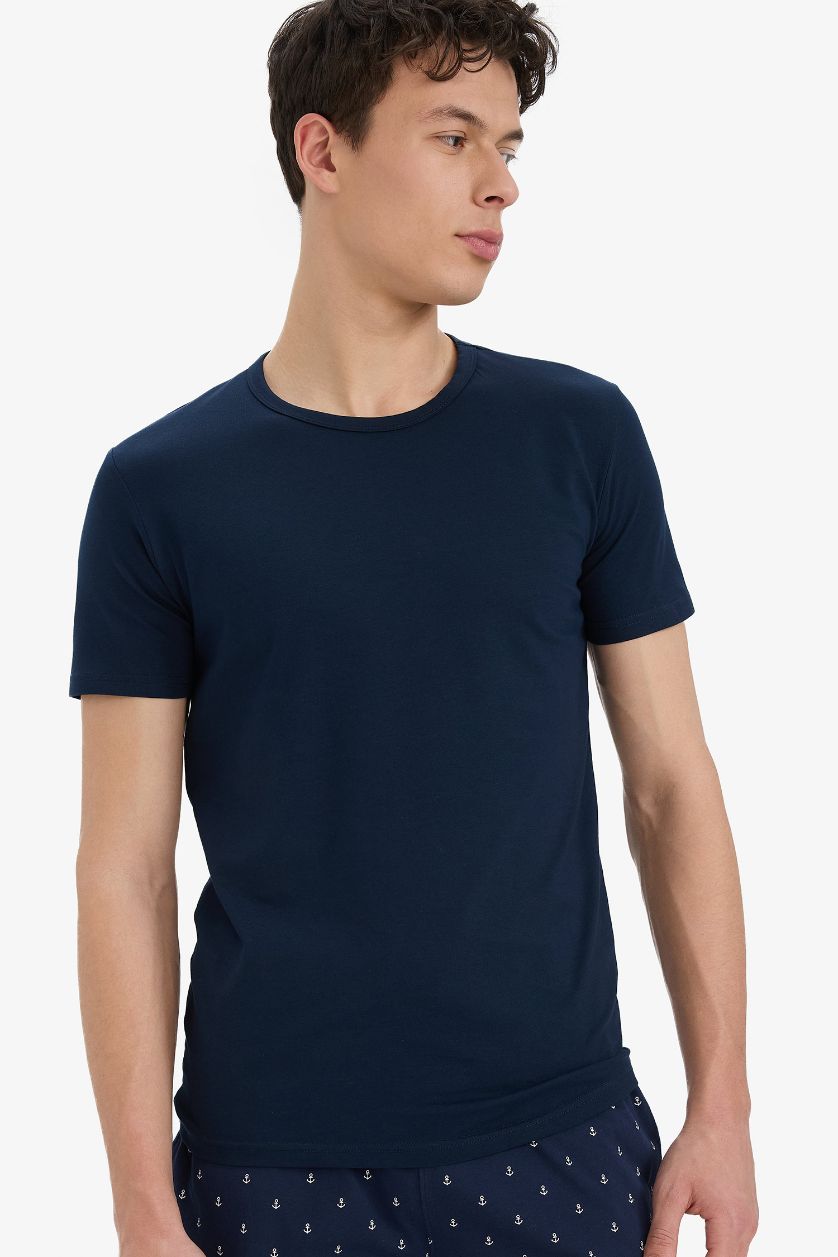 Erkek Lacivert Slım Fıt Bisiklet Yaka Üst