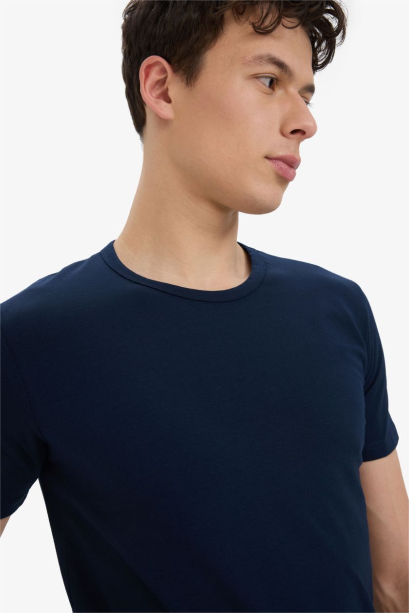 Erkek Lacivert Slım Fıt Bisiklet Yaka Üst