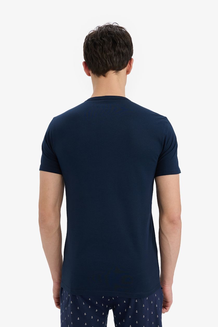 Erkek Lacivert Slım Fıt Bisiklet Yaka Üst