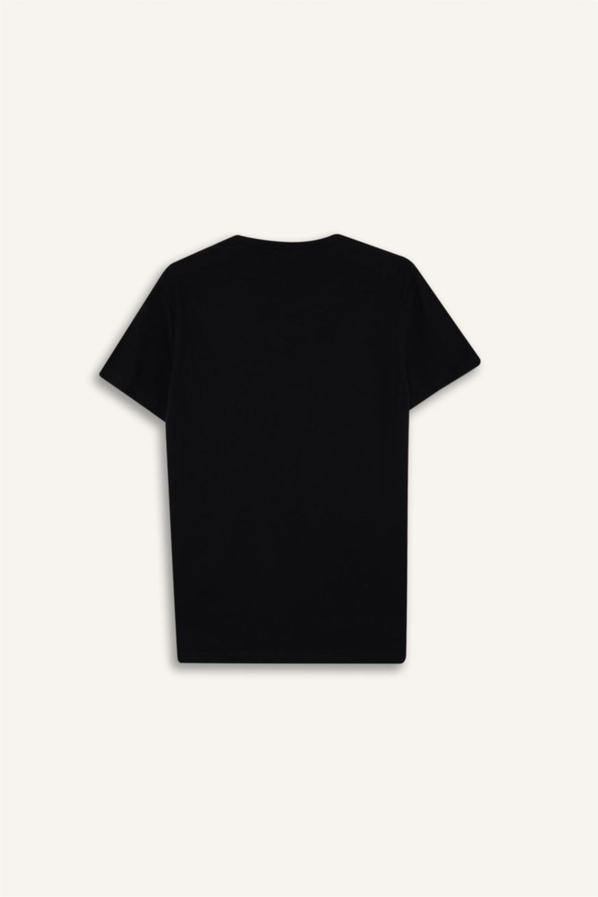 رجال أسود بلوزة سليم فيت بياقة مستديرة