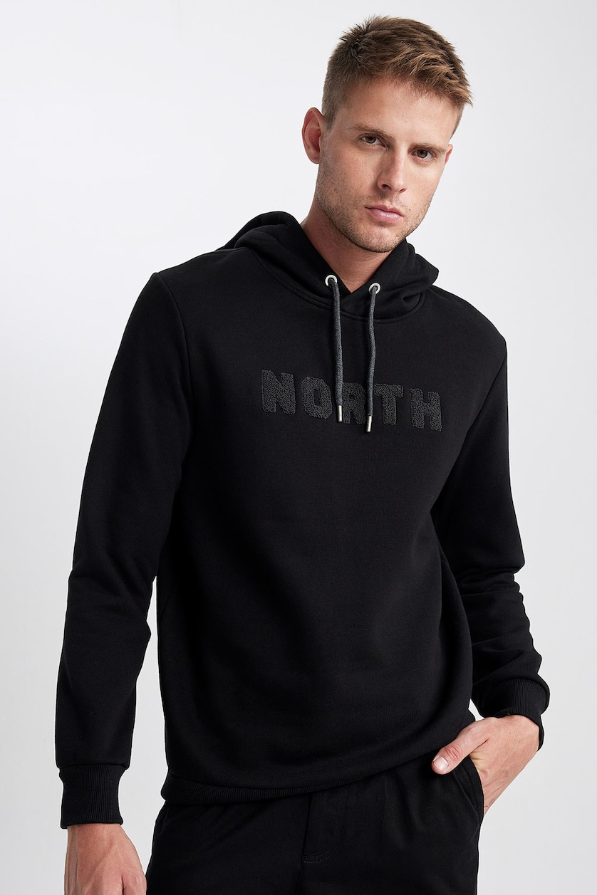 Erkek Siyah Regular Fıt Kalın Sweatshirt Kumaşı Sweatshirt