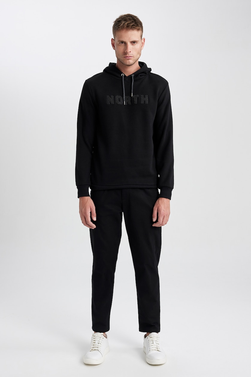 Erkek Siyah Regular Fıt Kalın Sweatshirt Kumaşı Sweatshirt