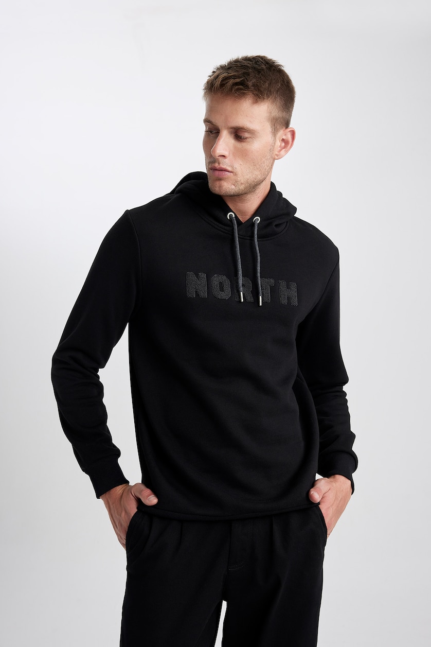 Erkek Siyah Regular Fıt Kalın Sweatshirt Kumaşı Sweatshirt