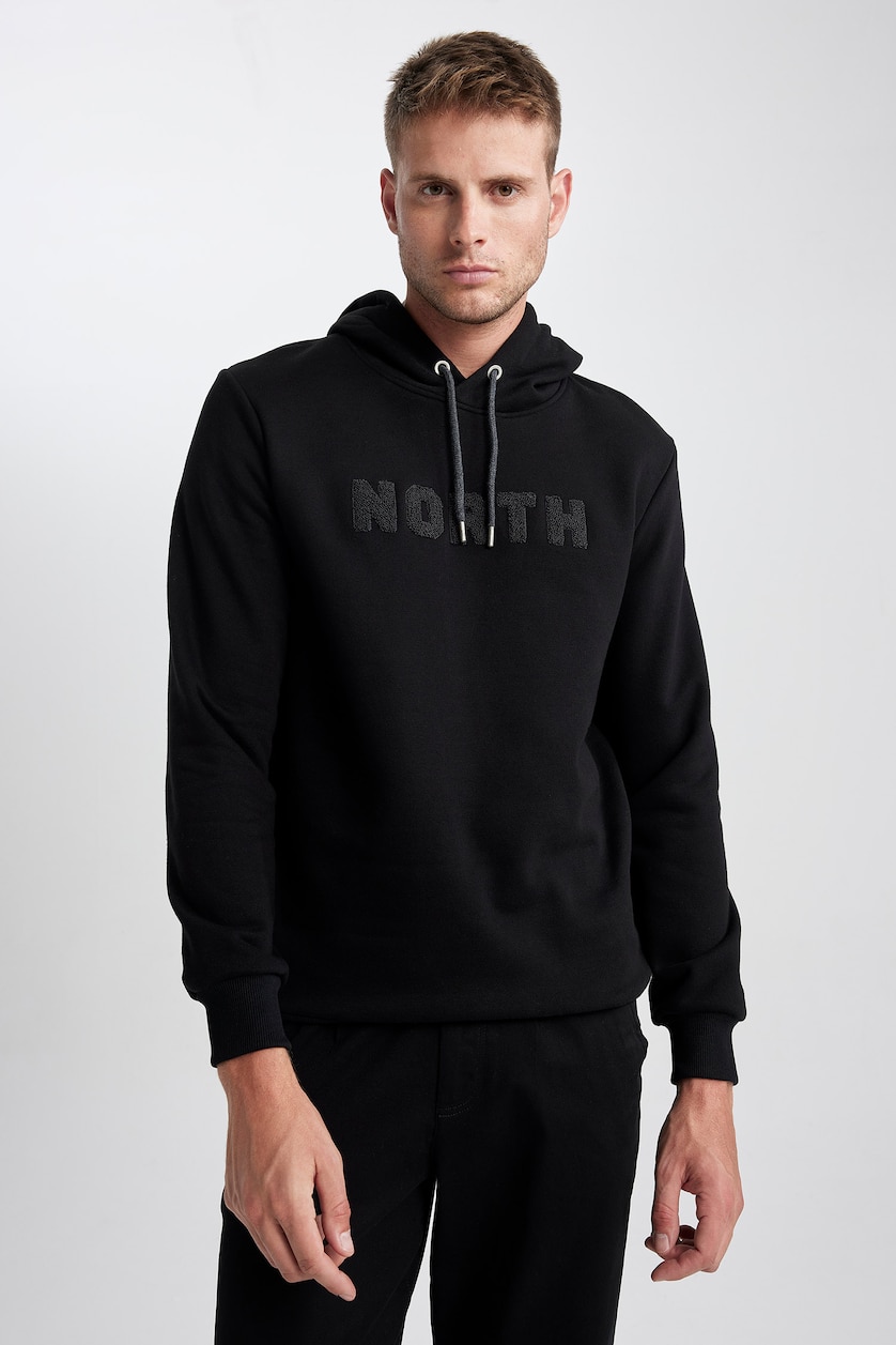 Erkek Siyah Regular Fıt Kalın Sweatshirt Kumaşı Sweatshirt