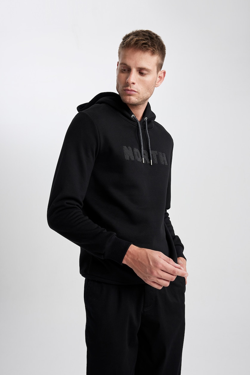 Erkek Siyah Regular Fıt Kalın Sweatshirt Kumaşı Sweatshirt