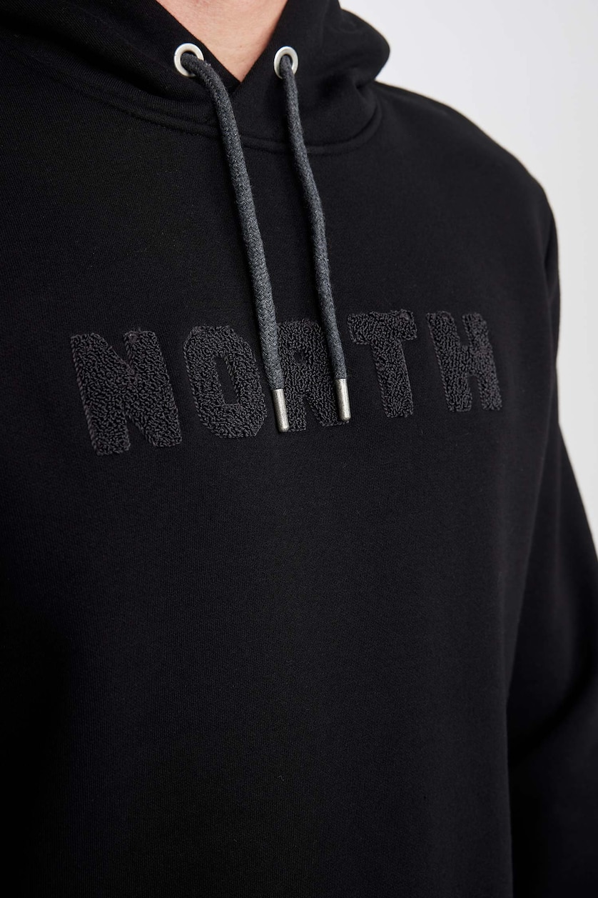 Erkek Siyah Regular Fıt Kalın Sweatshirt Kumaşı Sweatshirt