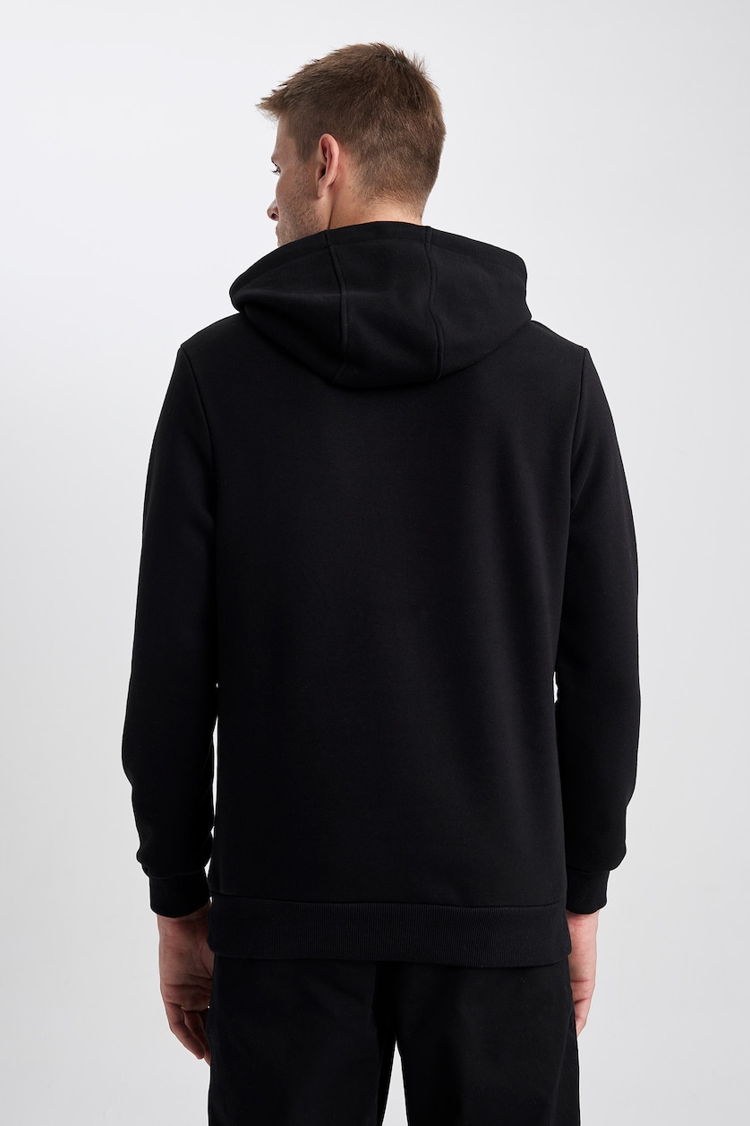 Erkek Siyah Regular Fıt Kalın Sweatshirt Kumaşı Sweatshirt