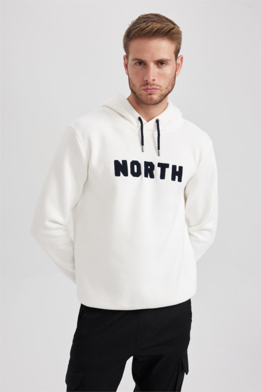 HOMME Blanc Sweat- Shirt Coupe Régulière À capuche Manche Longue