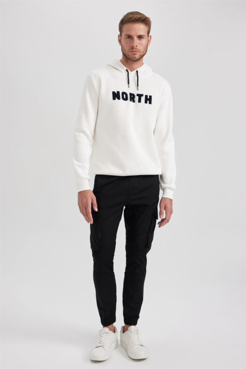 HOMME Blanc Sweat- Shirt Coupe Régulière À capuche Manche Longue