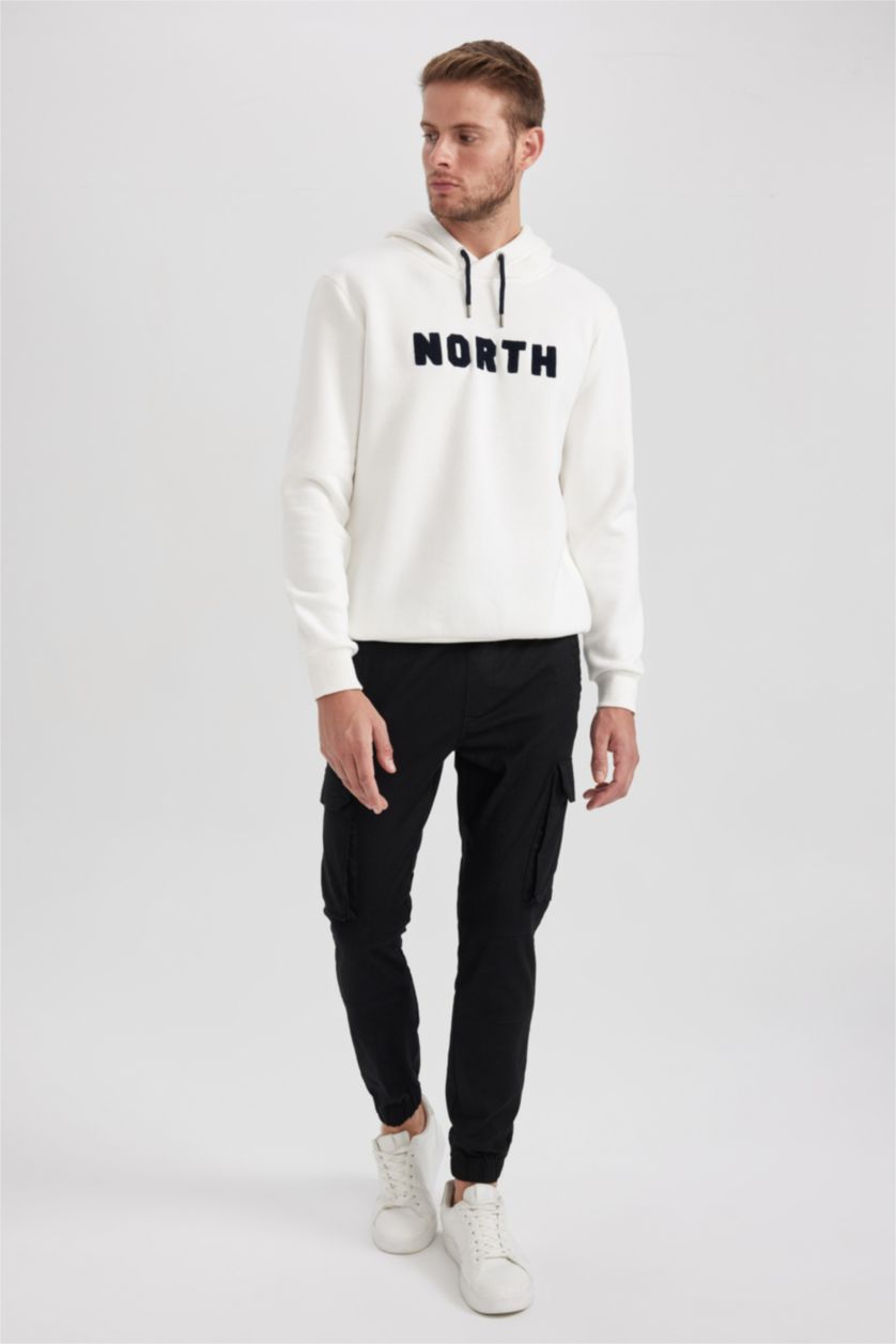 HOMME Blanc Sweat- Shirt Coupe Régulière À capuche Manche Longue