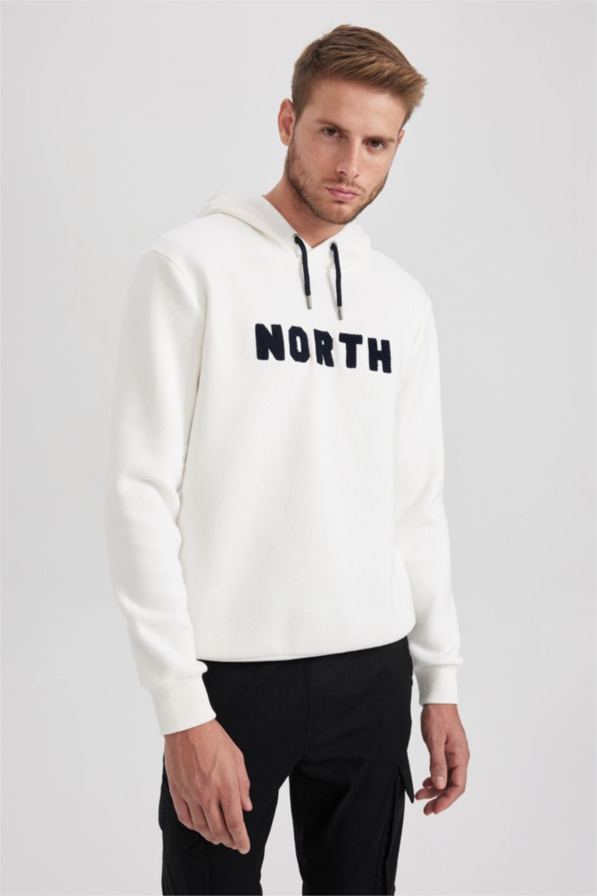 HOMME Blanc Sweat- Shirt Coupe Régulière À capuche Manche Longue