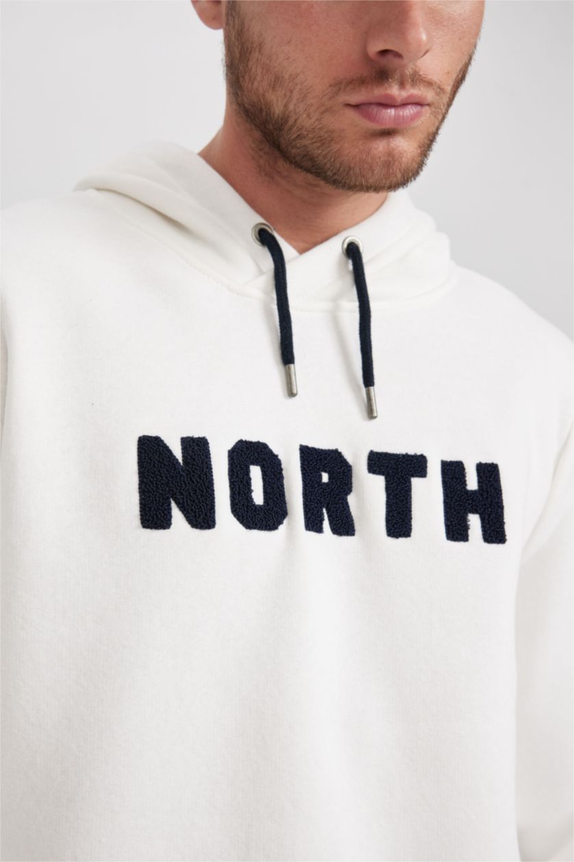 HOMME Blanc Sweat- Shirt Coupe Régulière À capuche Manche Longue