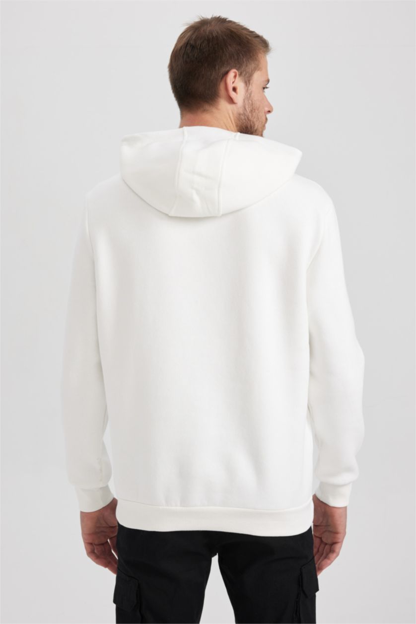 HOMME Blanc Sweat- Shirt Coupe Régulière À capuche Manche Longue