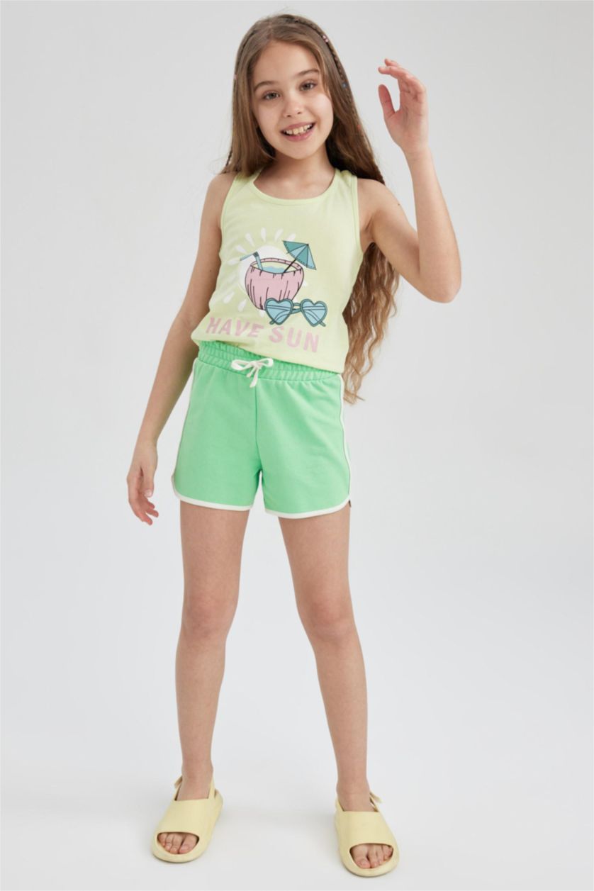 Girls & Teens Green Girl Sweatshirt Fabric Shorts