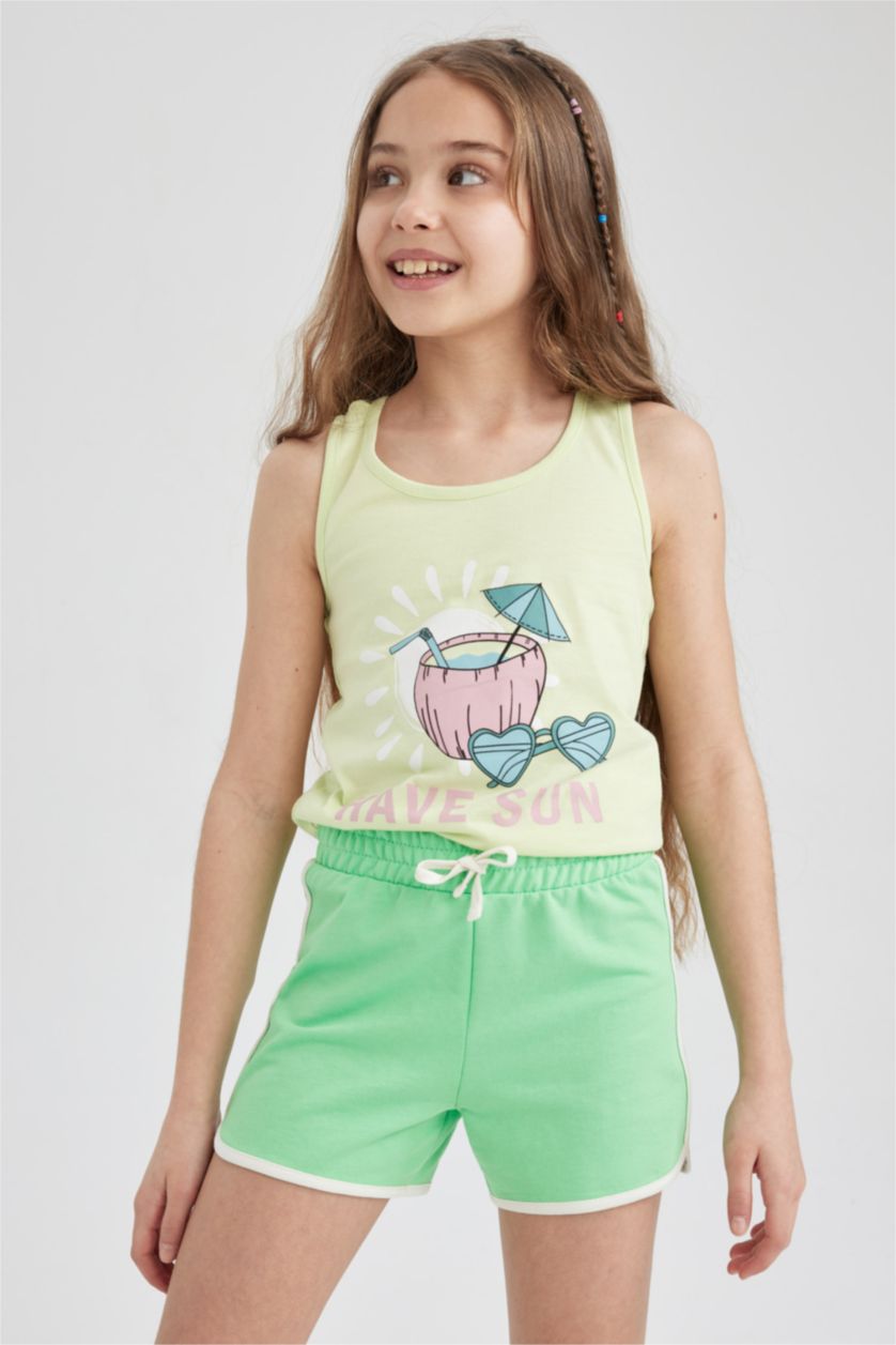 Girls & Teens Green Girl Sweatshirt Fabric Shorts