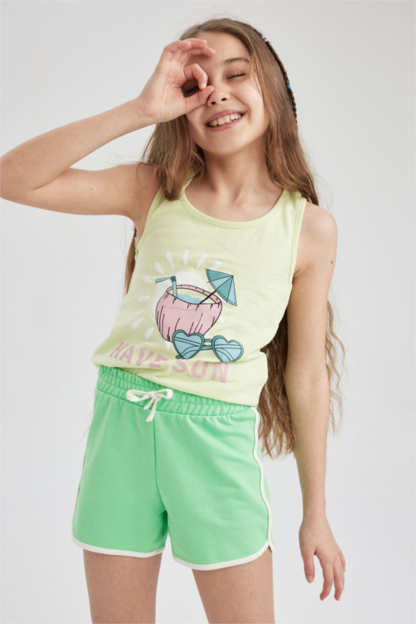 Girls & Teens Green Girl Sweatshirt Fabric Shorts
