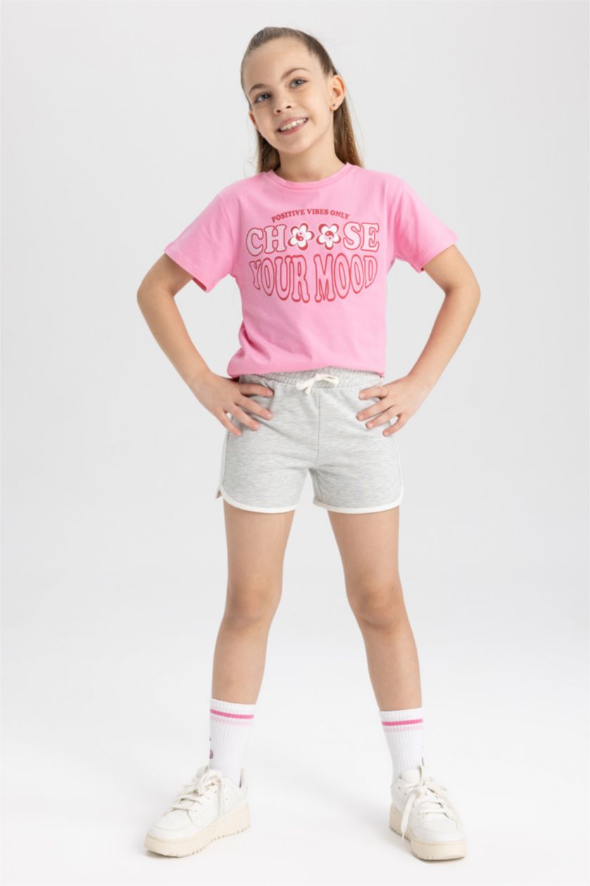 GIRLS & TEENS Light Grey Melange Girl Sweatshirt Fabric Shorts