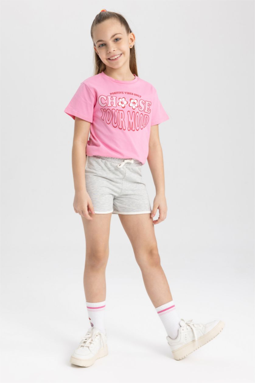 GIRLS & TEENS Light Grey Melange Girl Sweatshirt Fabric Shorts