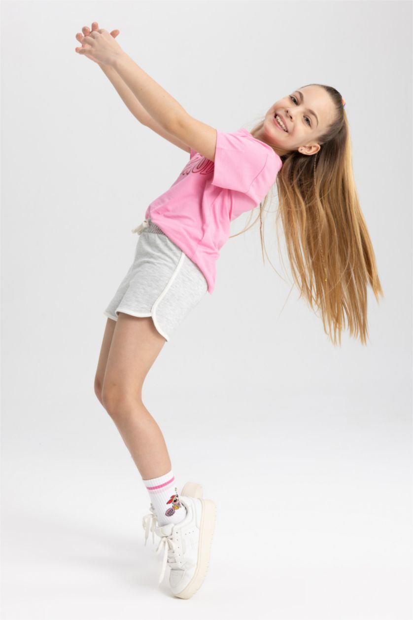 GIRLS & TEENS Light Grey Melange Girl Sweatshirt Fabric Shorts