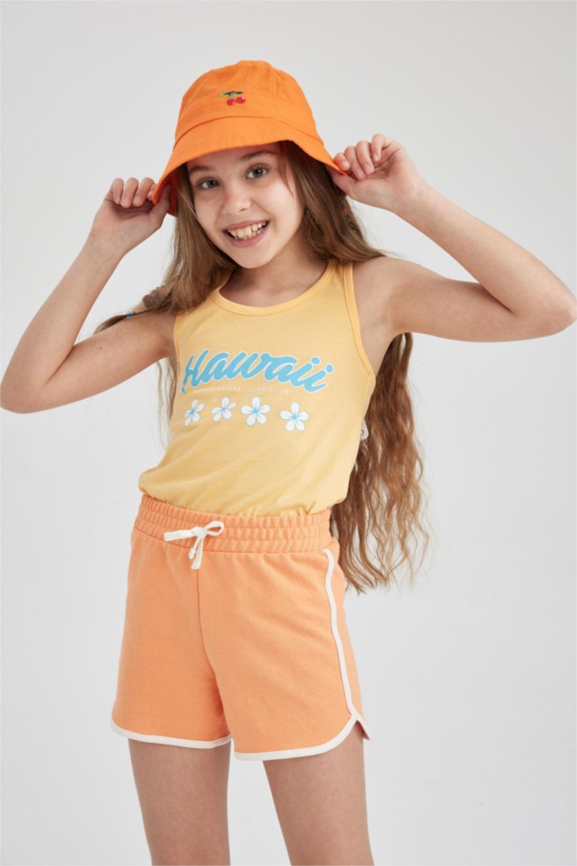 بنات برتقالي شورت بناتي قماش رقيق