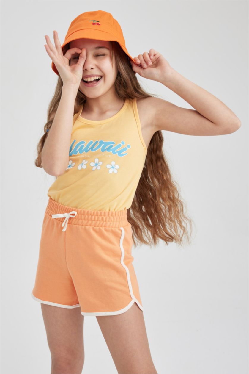 بنات برتقالي شورت بناتي قماش رقيق