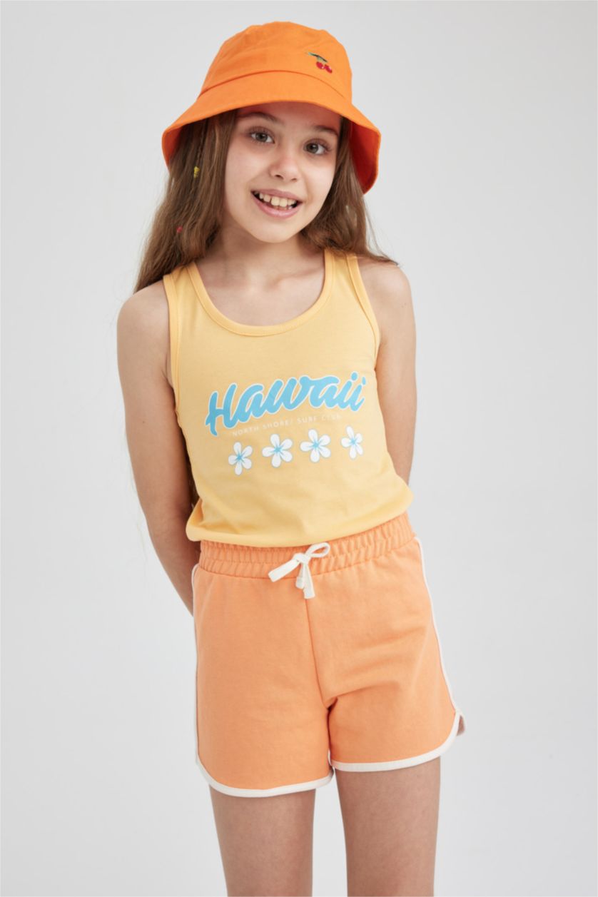 بنات برتقالي شورت بناتي قماش رقيق
