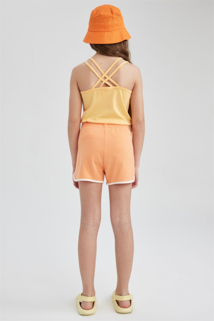 بنات برتقالي شورت بناتي قماش رقيق