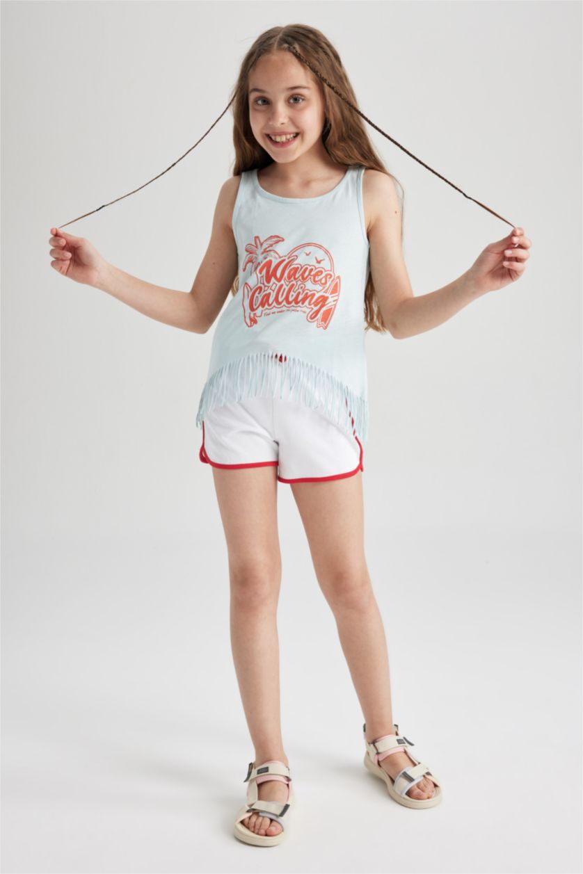 بنات أبيض شورت بناتي قماش رقيق