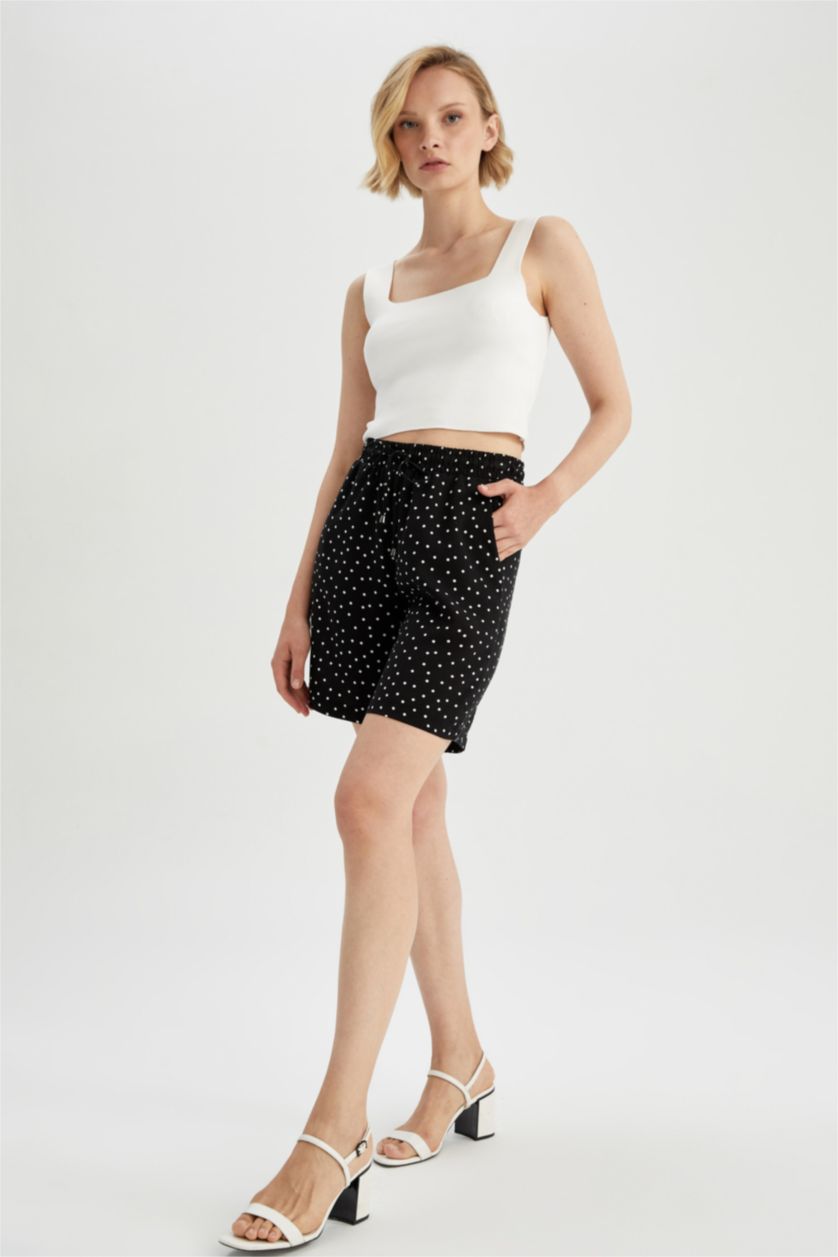 WOMAN Black Dot Patterned Pocket Relax Fit Bermuda Shorts