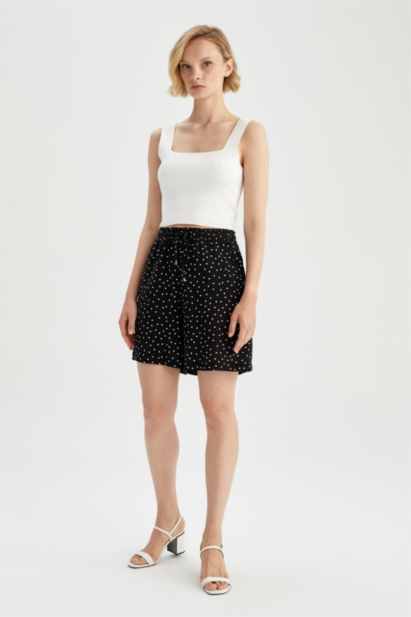 WOMAN Black Dot Patterned Pocket Relax Fit Bermuda Shorts