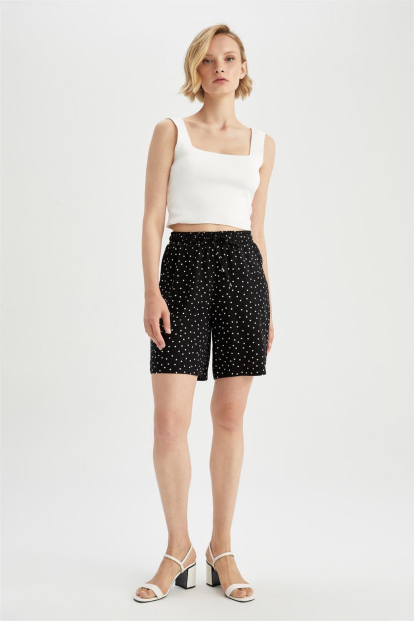 WOMAN Black Dot Patterned Pocket Relax Fit Bermuda Shorts