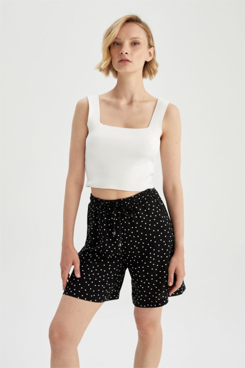 WOMAN Black Dot Patterned Pocket Relax Fit Bermuda Shorts