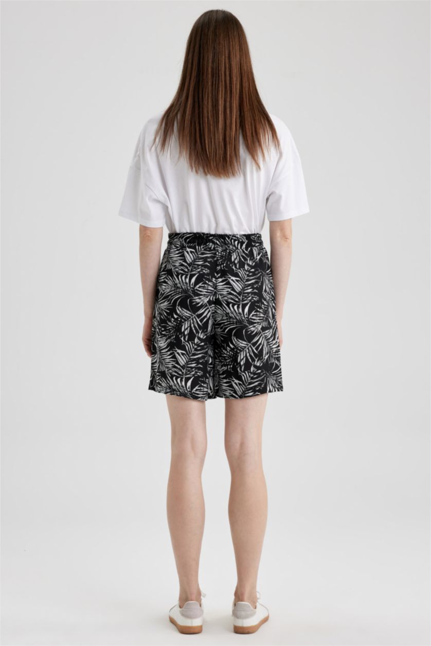 حريمي أسود شورت وايد ليج بجيب وخصر عالي