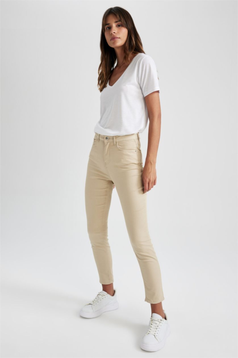 WOMAN Beige Rebeca Slim Fit High Waist Gabardine Trousers