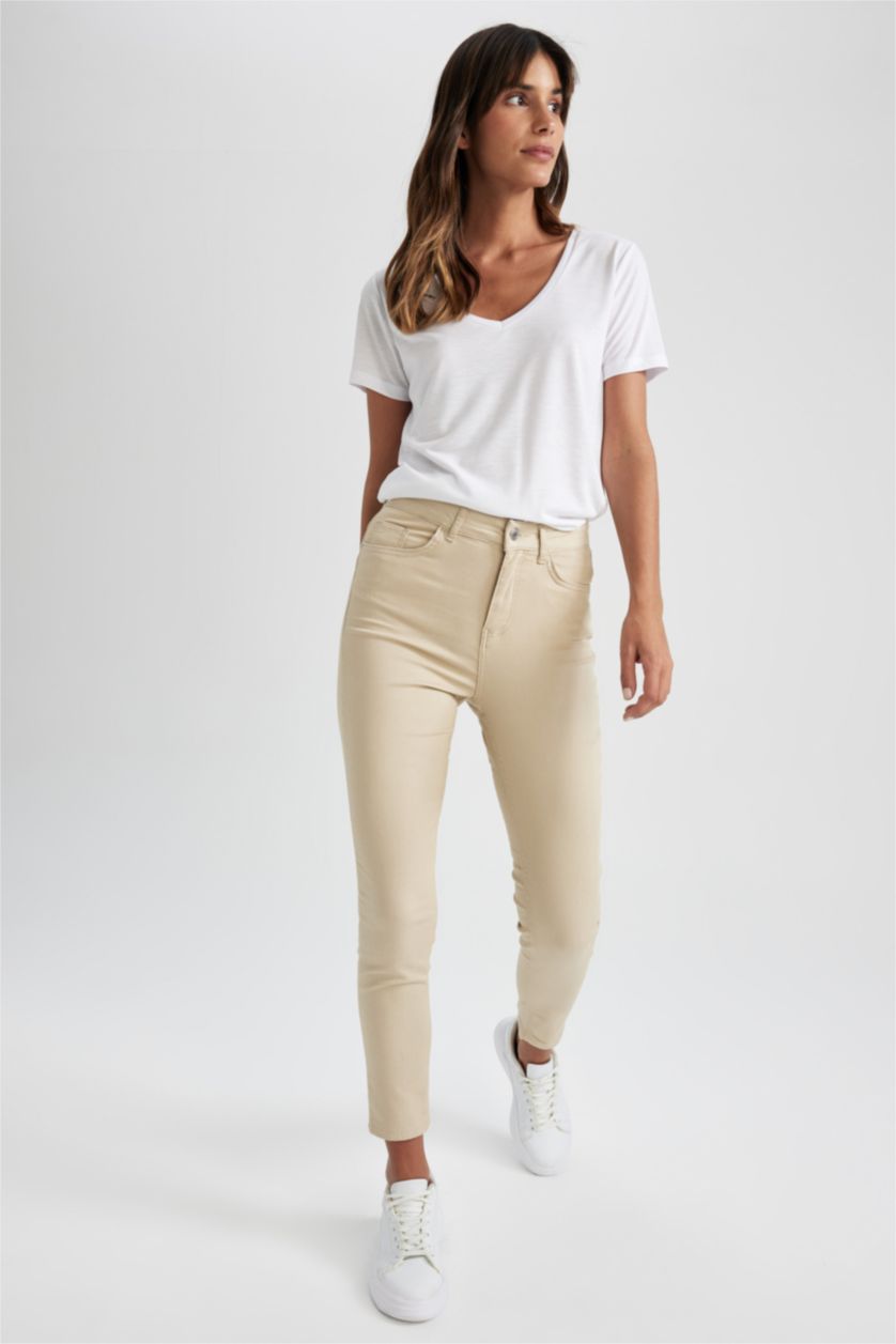 WOMAN Beige Rebeca Slim Fit High Waist Gabardine Trousers