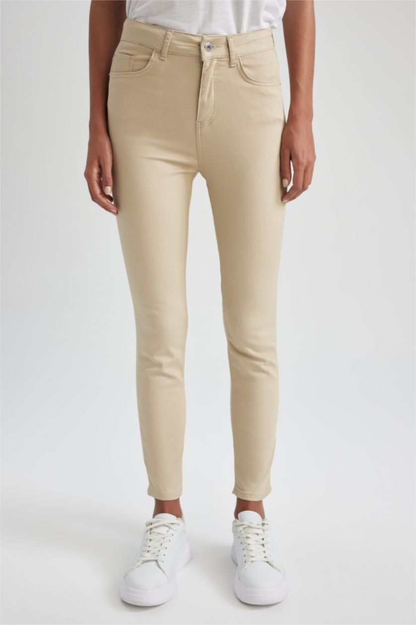 WOMAN Beige Rebeca Slim Fit High Waist Gabardine Trousers