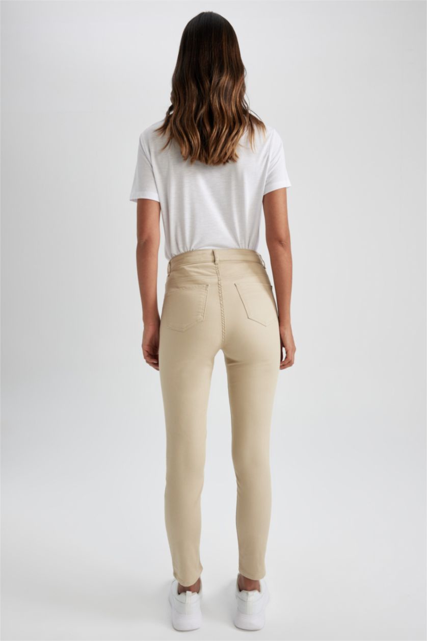 WOMAN Beige Rebeca Slim Fit High Waist Gabardine Trousers