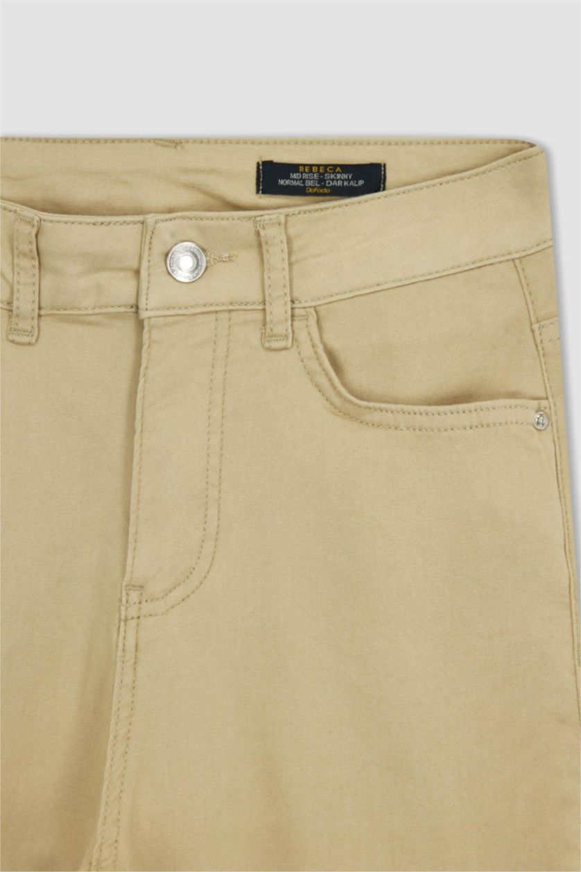 WOMAN Beige Rebeca Slim Fit High Waist Gabardine Trousers