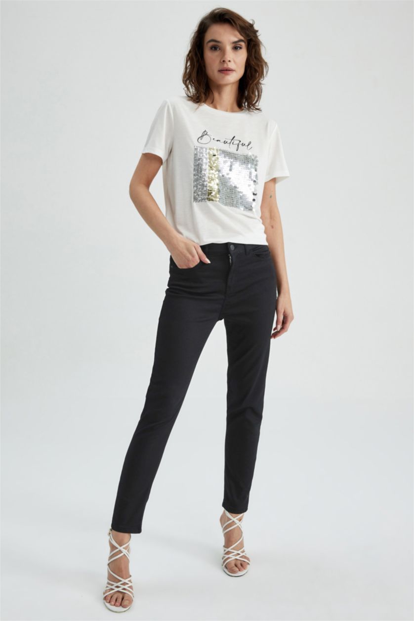 FEMME Noir Pantalon droit en gabardine à cinq poches Rebeca