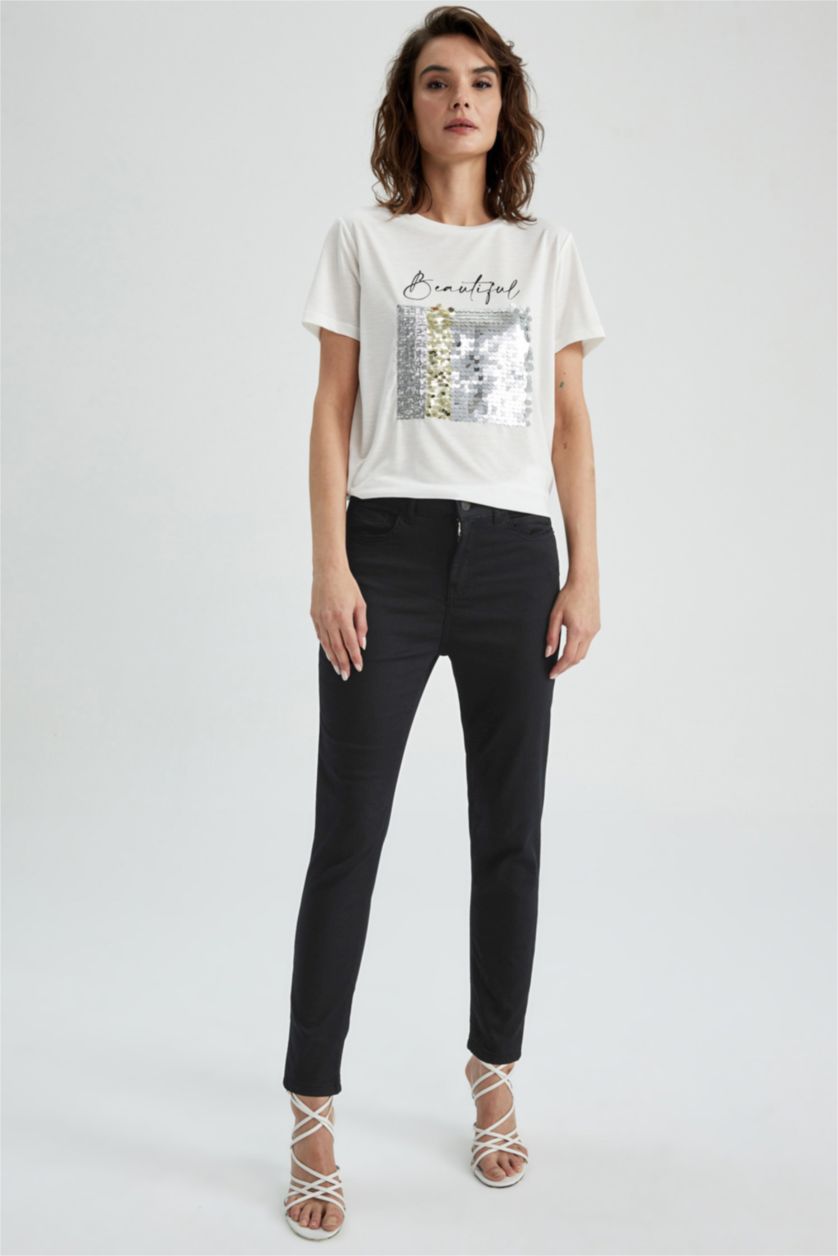 FEMME Noir Pantalon droit en gabardine à cinq poches Rebeca