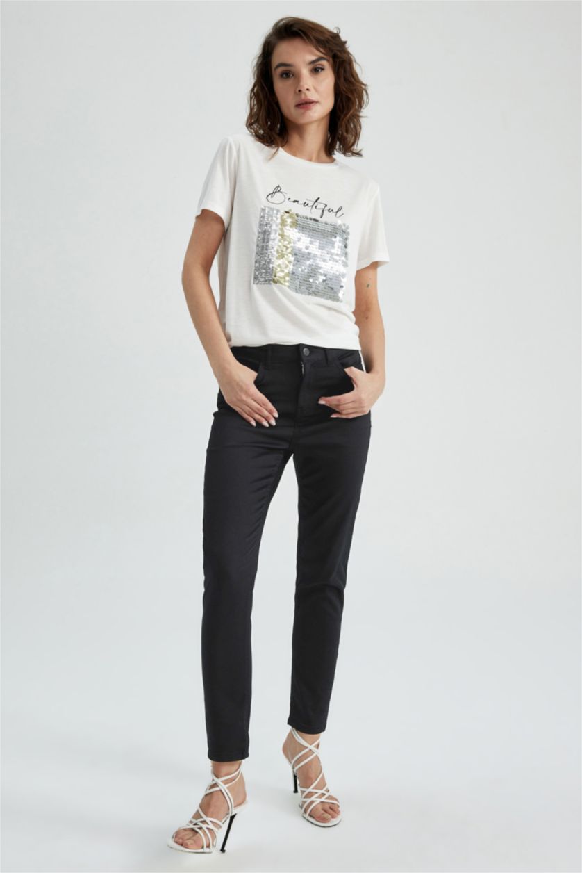 FEMME Noir Pantalon droit en gabardine à cinq poches Rebeca