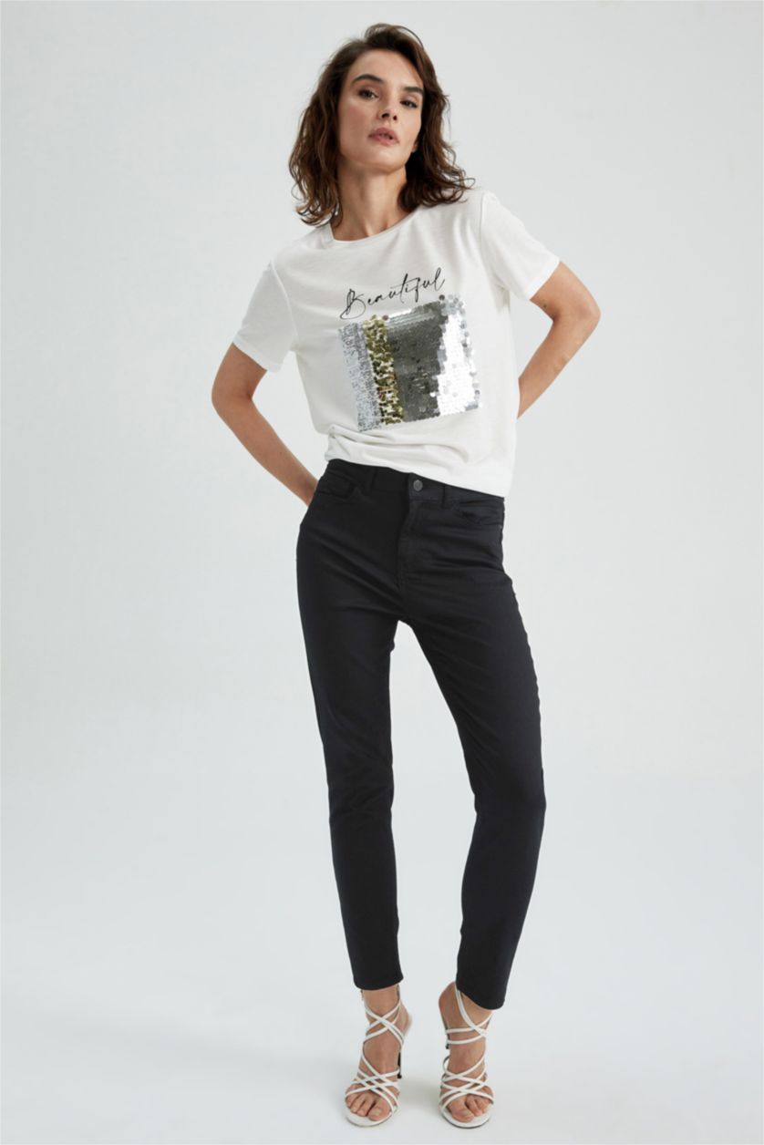 FEMME Noir Pantalon droit en gabardine à cinq poches Rebeca