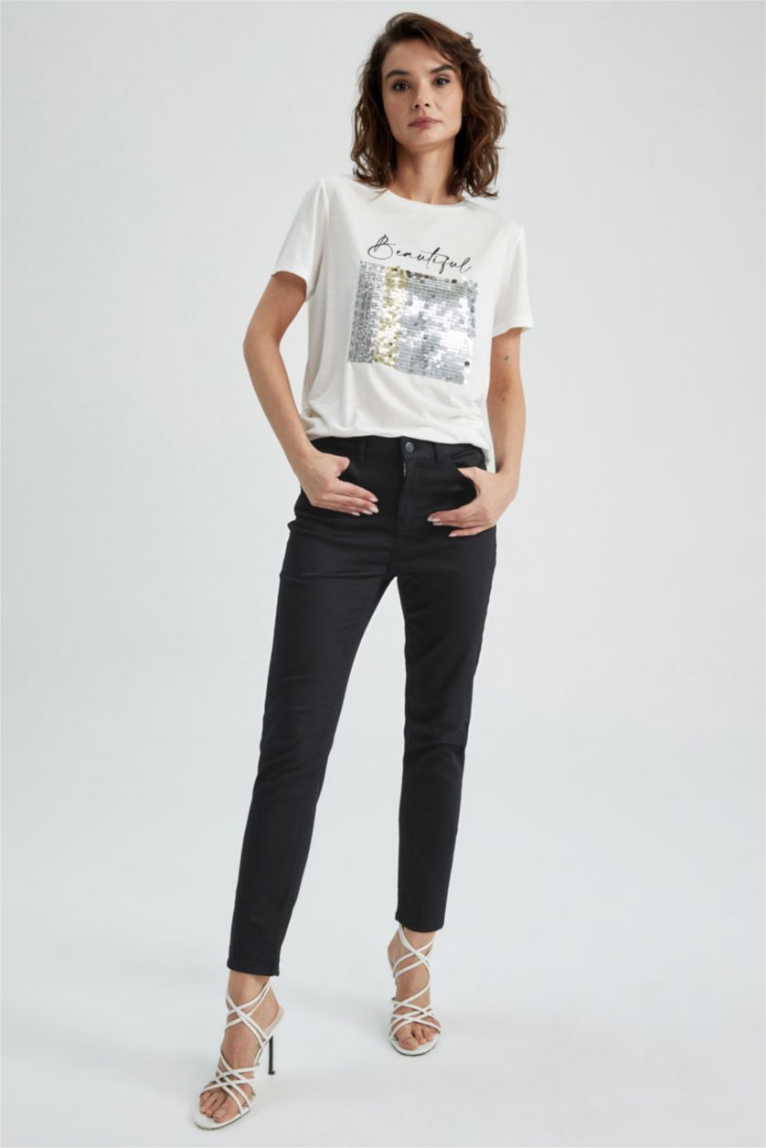 FEMME Noir Pantalon droit en gabardine à cinq poches Rebeca